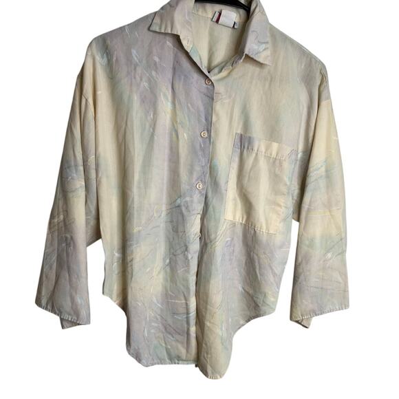 VINTAGE WOMEN'S Pastel 3/4 SLEEVE BUTTON-UP TOP - CINDY COLLINS - S - Picture 1 of 6